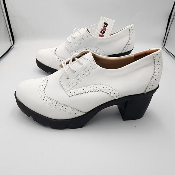 White‎ block Heal lace tie Oxford Shoes by Dadawen Ladies size 10.5 NWT - Picture 4 of 16